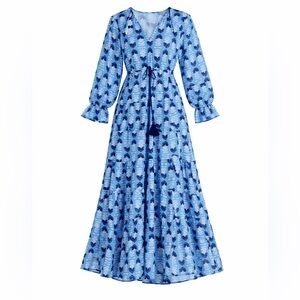 Mud Pie Dolan Blue Floral Maxi Dress Cotton Boho Long Sleeve Small